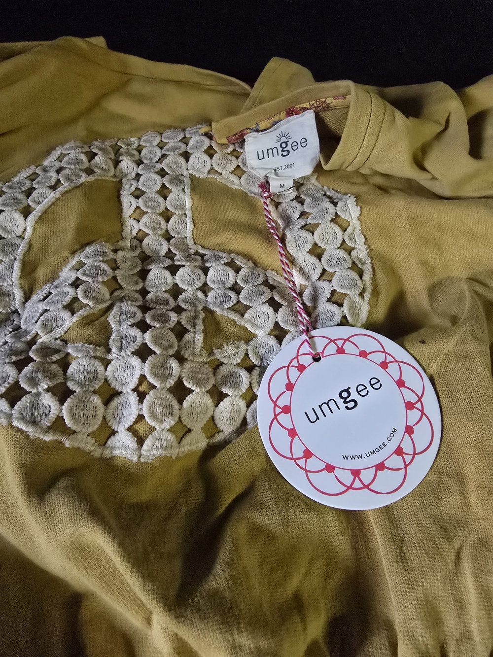 Umgee Mustard Yellow Crochet Peace Sign Top